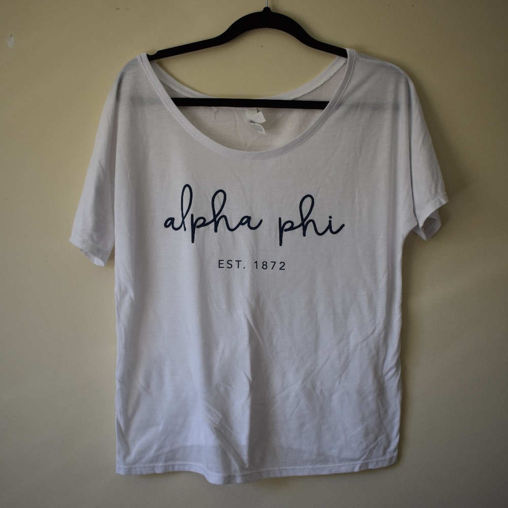 White alpha phi scoop neck tee